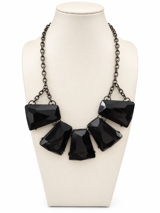 Premier Designs Jewelry - Premier Designs Black Faceted Statement Necklace Gunmetal Tone Signed